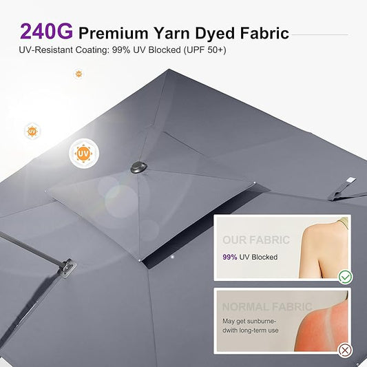 PURPLE LEAF 9' X 12' Cantilever Outdoor Umbrellas Large Patio Umbrella Hanging Double Top Rectangle Offset Umbrella with 360°Rotation Tilting Umbrella Outdoor Patio, Grey