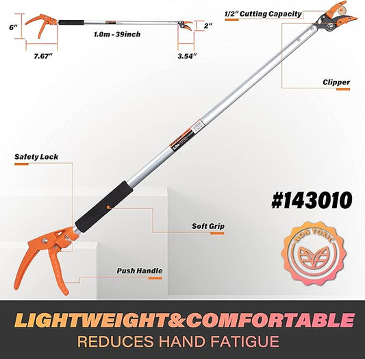 KSEIBI 143010 Long Reach 3.5 ft (1.0m) Cut & Hold Bypass Pruner - Lightweight Aluminum, Rust-Resistant, Ergonomic Grip, 1/4" Max Cut - Ideal for Precision Gardening & Pruning