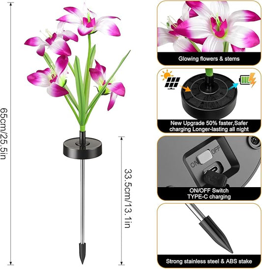 Solar Flowers Lights - Upgraded Outdoor Lily Flowers Lights, 7-Color Changing & Waterproof Outdoor Solar Lights for Garden, Patio, Backyard,Party and Office (Lily, 2)