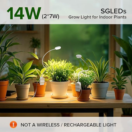 Clip-On Grow Lights for Indoor Plants, 2-in-1 LED Grow Lamp,4000K Sunlike Full Spectrum Plant Lights, 4-Level Dimmable with 3/6/12H Timer, Flexible Gooseneck,14W White Plant Grow Lights
