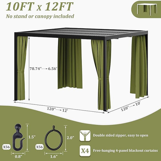 Gazebo Universal Replacement Privacy Curtain,10'×12' Gazebo Outdoor Waterproof Curtains, 4-Panels Sidewall Curtains with Double Zipper for Patio Canopy, Garden and Backyard (Curtain Only)