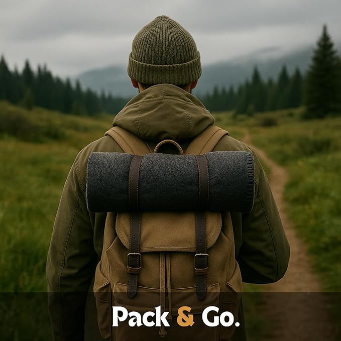 Wool Camping Blanket – 70% Wool Heavy-Duty Military Style Throw, Warm & Washable, Fire Retardant Cover for Emergency, Survival & Outdoor Use – Perfect for Camping, Car, Home & Hiking, Grey 66x90