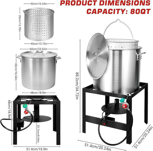 OT1802 Seafood Boil Kit, Featuring a Propane Burner, Propane Regulator, and a 80QT Pot with Basket, Built for Heavy-Duty Outdoor Use