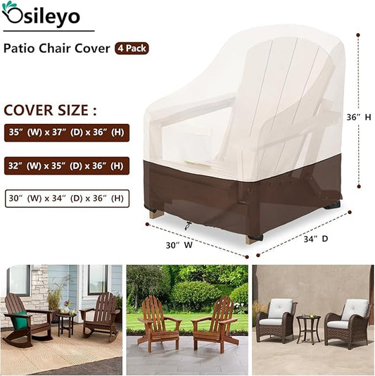 Adirondack Chair Cover 4 Pack,Waterproof Heavy Duty Patio Furniture Covers,Patio Adirondack Chair Covers for Outdoor Chairs(30 W x 34 D x 36 H inches) Beige & Brown