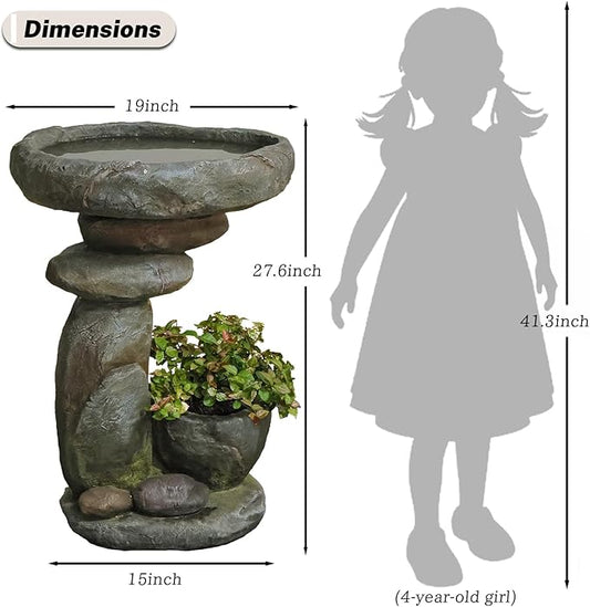 27.6" Tall Outdoor Fountain for Garden, Patio, Yard – Vertical Space-Saving Design, Made of Resin & Fiberglass Composite – No Pump/Lights Included