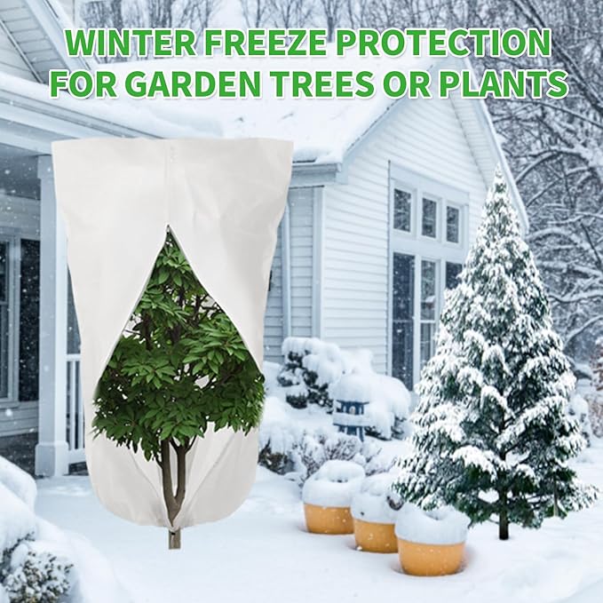 2 Pack 43"x32" Winter Plant Cover Freeze Protection, 3 oz/yd² Warm Shrub Covers with Zipper Drawstring, Frost Cloth Blankets for Fruit Tree Potted Plants Garden Cold Weather Protector