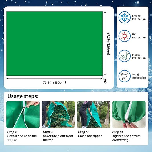 4 Pack Plant Covers Freeze Protection(71" x 47.3"),2.82 oz/sq yd Non-Woven Fabric,Frost Covers with Zipper Drawstring Plant Protection Cover Bags for Outdoor Winter Frost Cold Weather