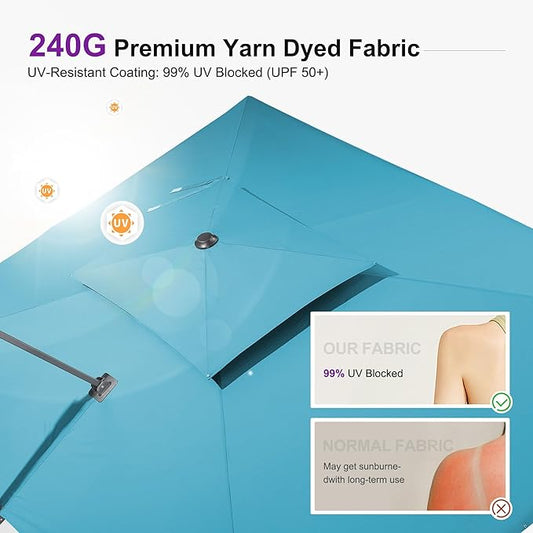 PURPLE LEAF 11FT Cantilever Outdoor Umbrellas Large Patio Umbrella Hanging Double Top Square Offset Umbrella with 360°Rotation Tilting Umbrella Outdoor Patio, Turquoise Blue
