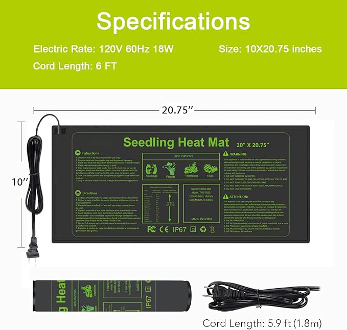 2 Pack Seedling Heat Mat 10X20.75`` Durable Waterproof Plant Heating Pad Warm Hydroponic Heating Mat for Seed Starting Germination Plant Propagation
