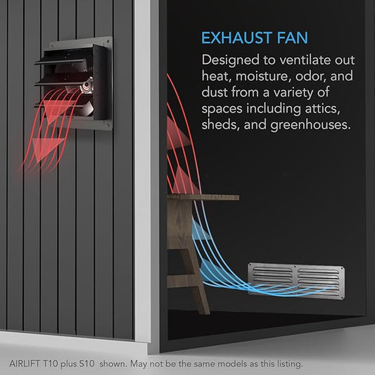 AC Infinity AIRLIFT S12, Shutter Exhaust Fan 12” with 10-Speed Controller, EC Motor - Wall Mount Ventilation and Cooling for Sheds, Attics, Workshops, and Greenhouses