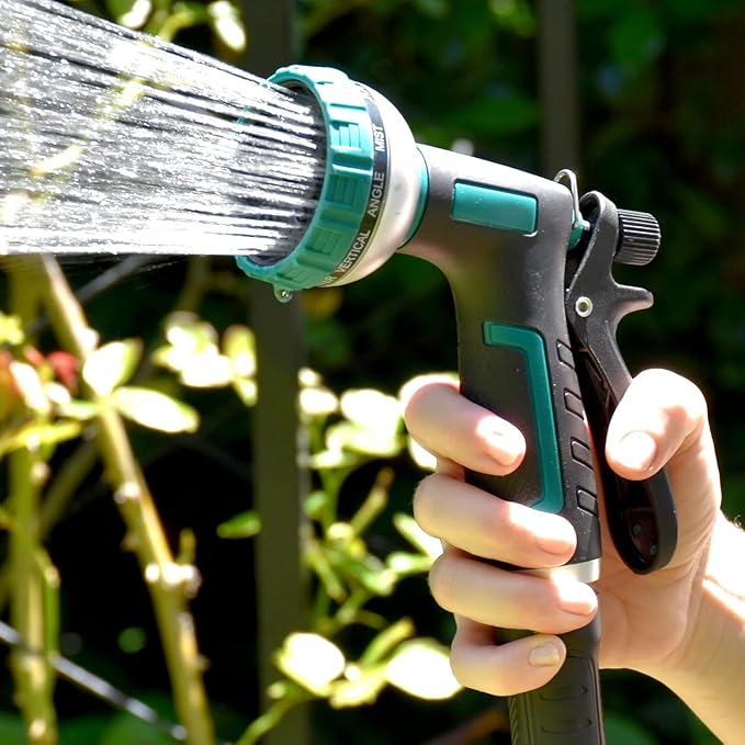 Retractable Garden Hose Reel, 100Ft x 5/8" Durable Wall Mounted Water Hose Reel with 180° Swivel Bracket, 9 Pattern Sprayer, 6Ft leader hose,Smooth Automatic Rewind, Any Length Lock.