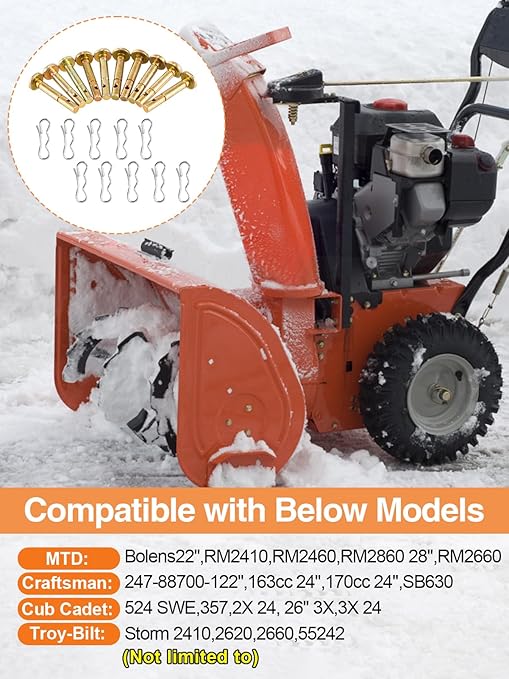 Biggun 10 Sets of Shear Pins & Cotter Pins for Snowblower - 738-04124 and 714-04040 Replacement Shear Pin Kits Compatible with MTD Craftsman Cub Cadet Troy Bilt Snowblowers