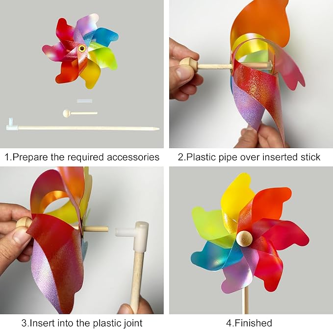 IilLittle 10 Pack Rainbow Pinwheel, No Assembly Required, Pinwheels for Kids, Pinwheels for Yard and Garden, Kids Party Decoration, Lawn Decoration, Picnic Party Decorations