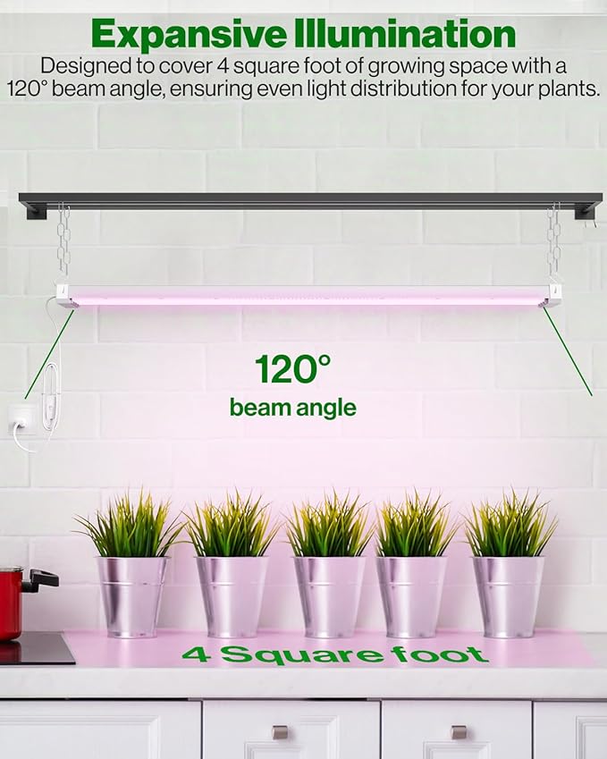 Sunco 4FT LED Grow Lights Full Spectrum for Indoor Plants 80W Integrated Suspended Fixture, Plug in Linkable, for Indoor Greenhouse Year Round Plant Seedling Grow Lamp Super Bright 2 Pack