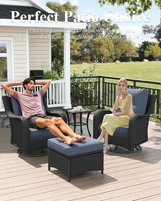 LayinSun 6 Piece Wicker Outdoor Furniture Set with 6-inch Comfy Cushions, High Back Patio Furniture Set with Swivel Rocking Chairs and Side Table