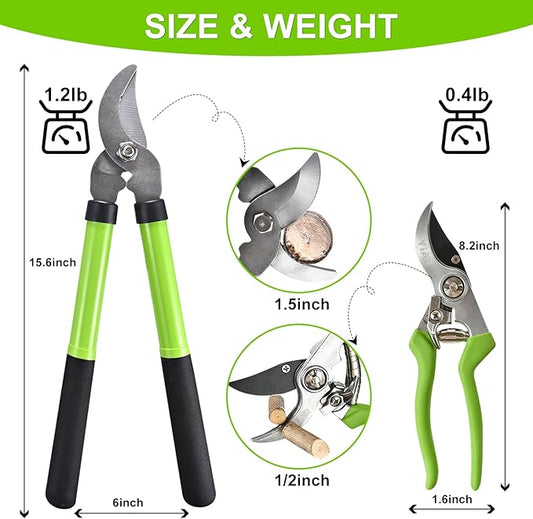Loppers for Tree Trimmer 15" Branch Cutter Bypass Tree Clippers Rust-Resistant Blade,Tree Loppers Up to 1.5" Diameter Cut Capacity,Pruning Shears with Shock-Absorbing Handle,Gardening Pruners Tools
