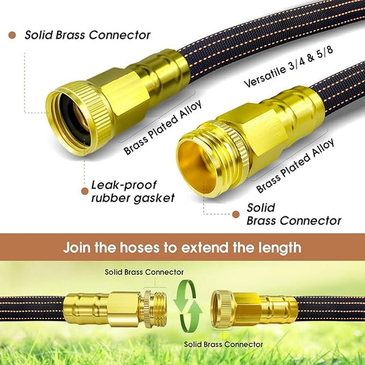 10FT Lightweight Garden Hose,Flexible Water Hose with Solid Brass Head,Kink-Free,Collapsible Hose,High Pressure Flat Water Hose for RV,Boat,Car Wash,Garden,Yard,Camper,Outdoor (OrangeBlack, 10 feet)