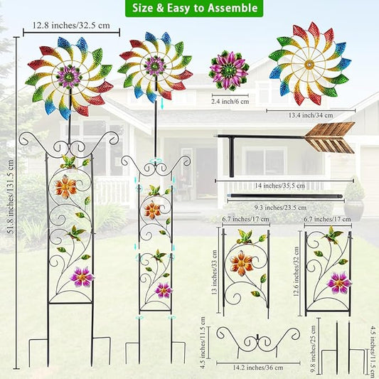12.8” Wind Spinners Outdoor,Waterproof Wind Spinners for Yard and Garden,Kinetic Wind Spinner with Weather Vane,Yard Art Wind Sculptures & Spinners,Metal Muti-Color Pinwheels for Lawn Patio