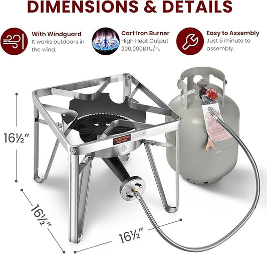 ARC 52QT Stainless Steel Turkey Fryer Pot with 36" Mixing Paddle, Propane Burners Kit, Tamale Steamer Pot with Basket, Steamer Rack, for Outdoor Cooking, Seafood Boil, Crawfish Boil, Home Brewing