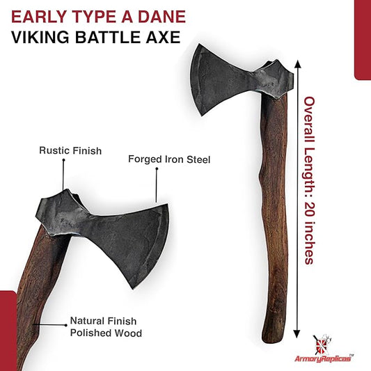 Armory Replicas™ Hand Forged Rustic Iron Steel Battle Axe – 20" Wood Handle, Fully Functional Camping & Reenactment Tool – Perfect for Outdoor Survival