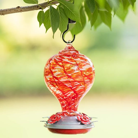 Muse Garden Hummingbird Feeders Blown Glass Hummingbird Feeder, Garden Backyard Decor, 32OZ, Lollipop