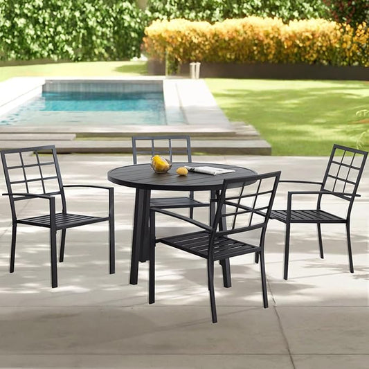 Outdoor Dining Chairs Set of 4, Aluminum Frame Stackable Patio Dining Chairs with Armrest, Wrought Iron Patio Bistro Chairs for Lawn, Backyard, Garden, Porch
