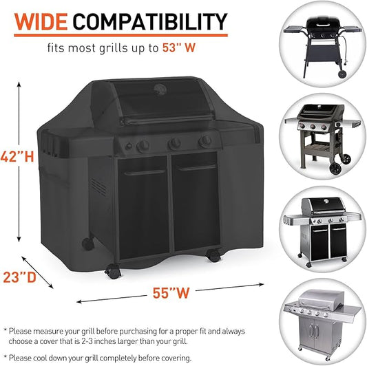 Arcedo 55 Inch Grill Cover for Outdoor Grill, Waterproof Fade Resistant BBQ Grill Cover, Weather Resistant Gas Grill Cover, Fits Weber, Charbroil, Nexgrill and More Grills, Black