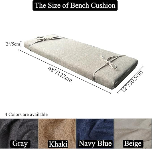 48 x 12 Inch Piano Bench Cushions for Indoor Furniture with Ties Non Slip Kitchen Dining Room Bench seat Cushion for Shoe Storage Ottoman Window Settee pad, Beige