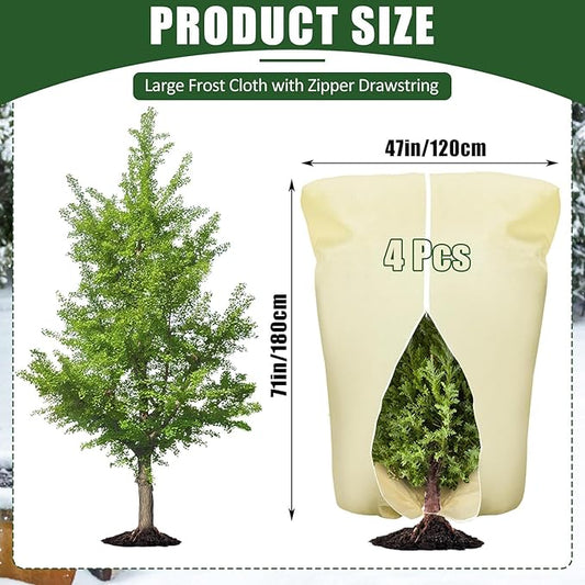 4 Pcs Plant Covers Frost Protection Bag 71" x 47" Winter Reusable Plants Jacket with Drawstring Shrub Protection Wraps Bags Frost Blanket for Winter Outdoor Garden Plants