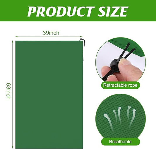 Alpurple 2 Packs Winter Drawstring Plant Covers- 39 x 63 Inch Warm Plant Protection Cover Bags, Frost Cloth Blanket Protecting Fruit Tree Potted Plants from Freezing Animals Eating (Green)