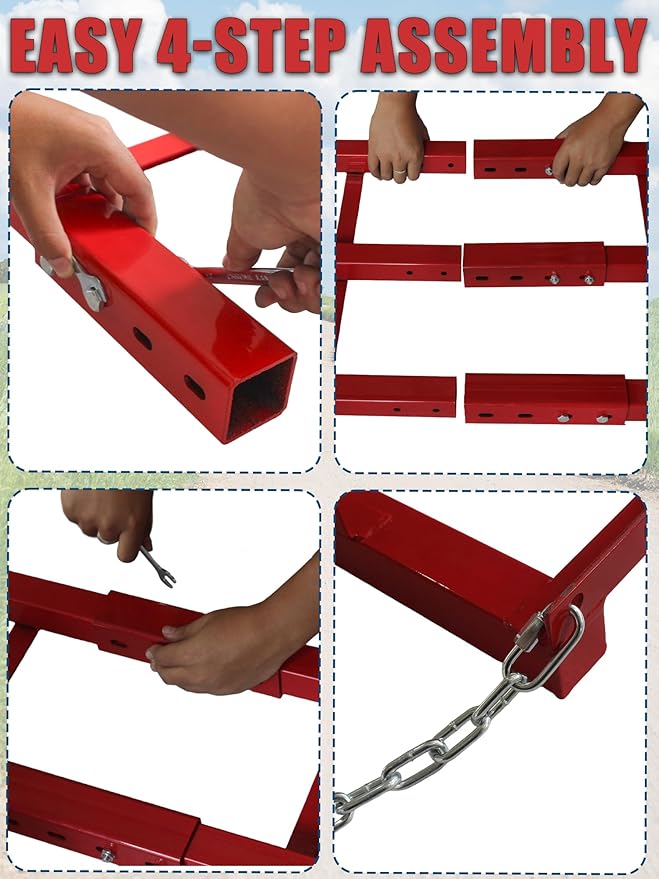 4ft Heavy Duty Drag Harrow for ATV, UTV, Tractor - Adjustable Tow Behind Leveling Rake with Weight Tray for Driveway Grader, Lawn, Field, Pasture, Food Plot Maintenance, Red(48 inch)