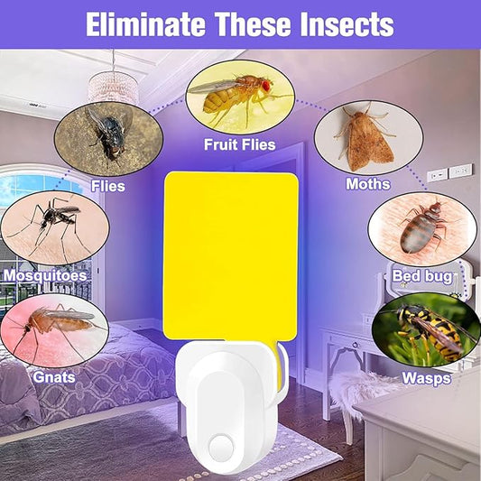 2 Pack Electronic Flying Insect Trap Plug in, Flea, Mosquito, Fly, Gnat, Moth, and Bug Killer Catcher, Fruit Flying Traps for Indoor and Office, Mosquito Trap with Night Light and 10 Sticky Boards