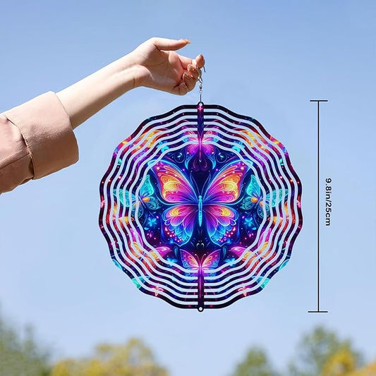 10 Inch Butterfly Wind Spinner, 3D Stainless Steel Hanging Kinetic Wind Sculpture Gifts for Garden Decor Yard Art Indoor Outdoor Window Porch Front Door Decoration