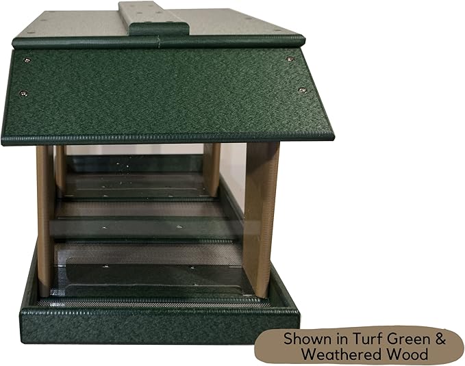 DutchCrafters Poly Post Mount Extra Large Double Hopper Bird Feeder, Outdoor Wild Bird Feeder for Outside, USA Amish Made (Turf Green & Cedar)