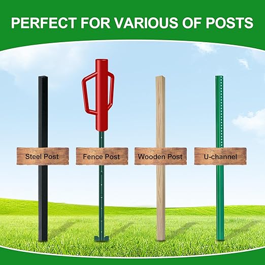Fence Post Driver with Handle,12LB Hand Post Pounder,2.7 inches Inner Dia. Pole Rammer, Farm Wire Fencing for T Post, Metal Fence Stake and Sign Posts, Red