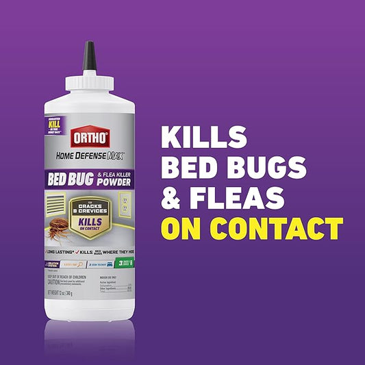 Ortho Home Defense Max Bed Bug & Flea Killer Powder, 12 oz. – Apply to Cracks and Crevices for Up to 8 Months of Control