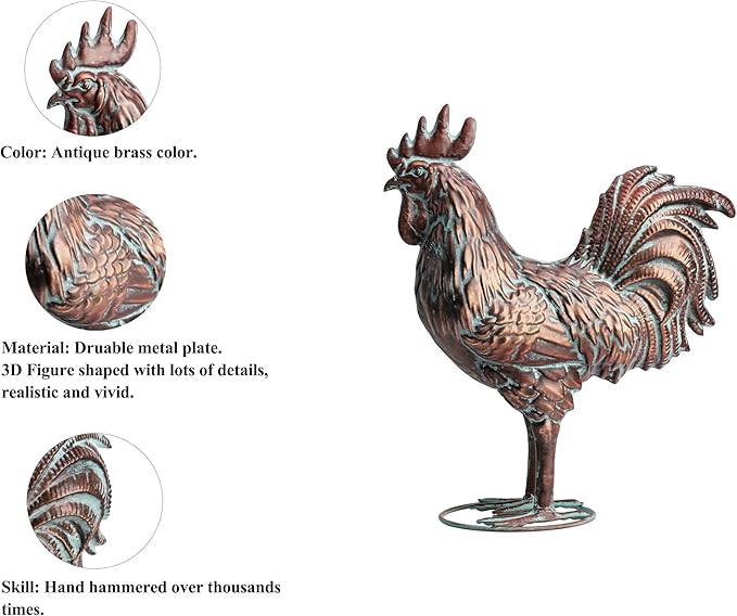 Metal Garden Chicken Sculpture Decor Antique Copper Rooster and Hen with Chicks Outdoor Statues Yard Art