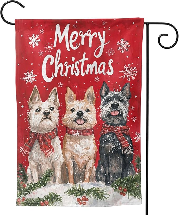 Christmas Dogs Garden Flag Vertical Double Sided Outdoor Yard Flags 12.5x18 Inch Burlap Banners Vertical Double Sided for Outdoor Decor Lawn