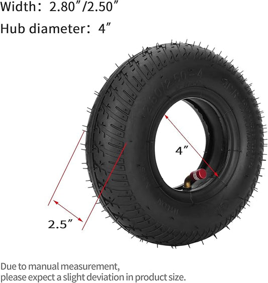 2.80/2.50-4" Tire and Inner Tube Compatible with Utility Cart Dolly Hand Truck Wheelbarrows Trolly Lawn Mowers Garden Carts Trailers Wagons Pressure Washer Air Compressor Cart