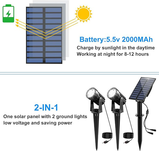 Solar Spot Lights Outdoor, 2-in-1 Solar Landscape Spotlights IP65 Waterproof 9.8ft Cable,Auto On/Off Outdoor Wall Lights for Garden Yard Driveway Porch Walkway Pool(6000K White)