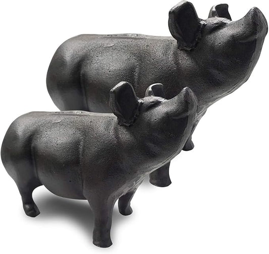 NACH Cast Iron Pig Door Stop/Decorative Statues, Black Pig Gum Stopper, Rustic - 12.6x4.9x7.9 inches, JS-90-7132