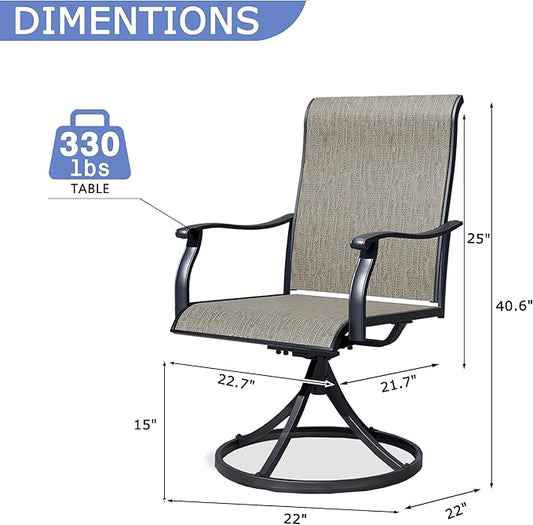 Outdoor Patio Swivel Dining Chairs Set of 6, All-Weather Swivel Rocker Chairs with Textilene High Back and Rust-Proof Metal Frame, Perfect for Patio, Lawn, Garden, or Backyard, Dark Brown