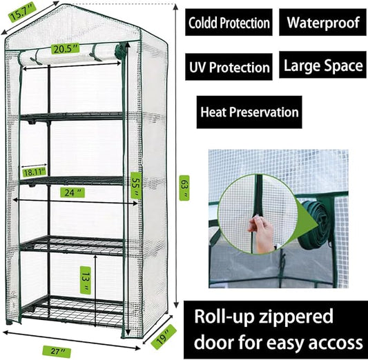 4-Tier Mini Greenhouse, Green House for Flower Indoor Outdoor, Portable Plant Outdoor Cage with Heavy Duty PVC Clear Cover & Steel Frame,Greenhouse for Seed Starting, Mushroom,Vegetables