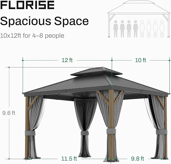 10x 12 Ft Hardtop Gazebo, Outdoor Metal Canopy with Heavy Duty Aluminum Frame, Privacy Curtain and Netting Included, for Patio, Garden, Yard & Lawn