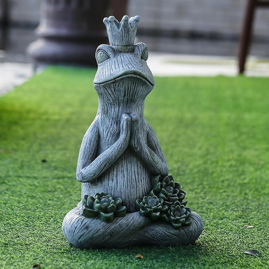 Large Garden Statue Yoga Frog Sustainable Eco-Friendly Solar Lights with LED Sustainability Sculpture Courtyard Balcony Home Decoration(20" Tall