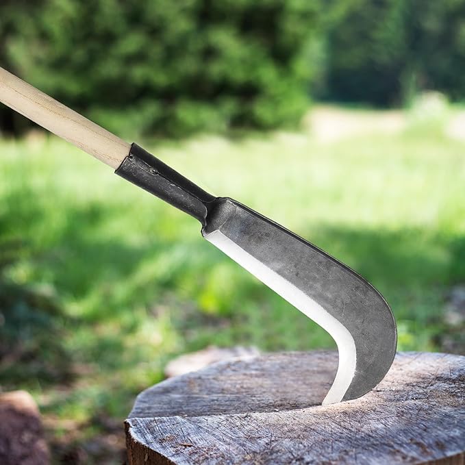 Sickle Garden Tool,22" Steel Machete Heavy Duty for Cutting Trees,Machete for Yard Work with Wooden Handle