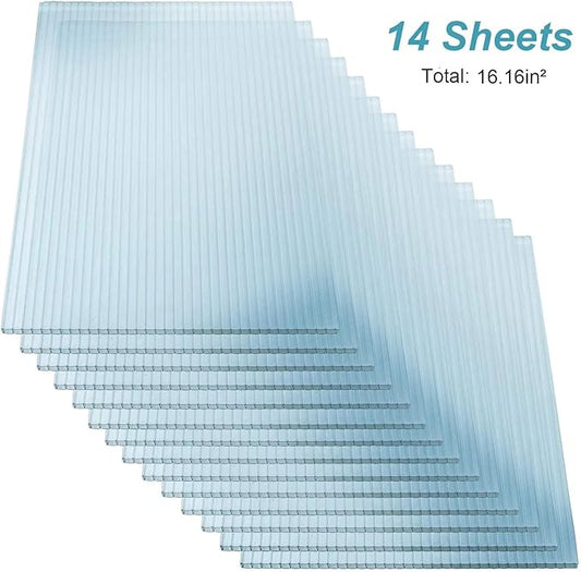 14 Pcs Polycarbonate Greenhouse Panels, 4' x 2' x 0.15'' Twin-Wall Panels, UV Protected Reinforced Clear Sheets for Greenhouse, Outdoor, Plant Stand Roof (14)