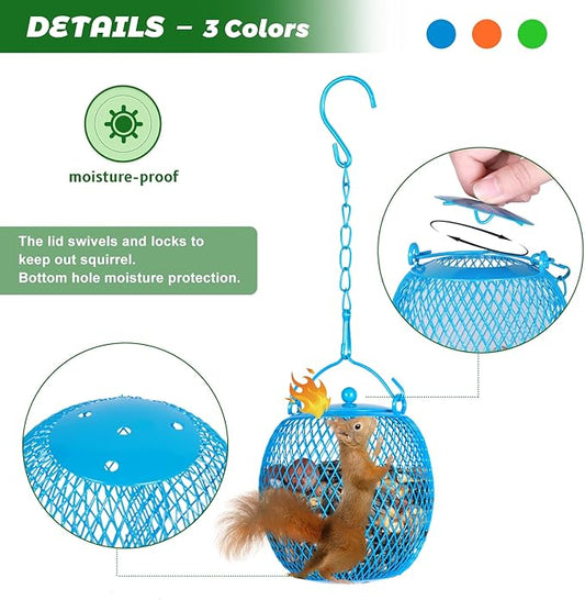 Set of 3 Ball Bird Feeder Squirrel Proof Feeder for Outdoors, Hanging Metal Bird Seed Holder,Mesh Bird Feeders for Garden and Backyard Decoration, Green, Blue,Orange