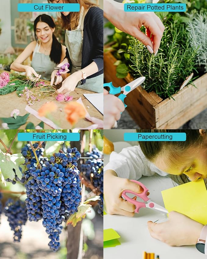 Flower Scissors - Stainless Steel Flower Shears, Garden Plant Floral Shears for Fresh Flowers Stems (Blue, Green, Pink, Violet) (1 PC Pink)