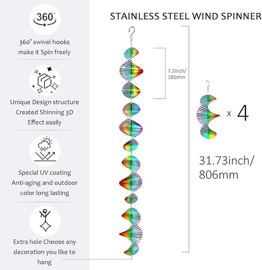 Rainbow Wave Wind Spinners Outdoor Hanging Garden Decor,Bird Deterrents for Outside,Sparkly Reflective Wind Spinner,Stainless Steel Bird Scare Devices-Scare Birds Away from Yard Patio Farm